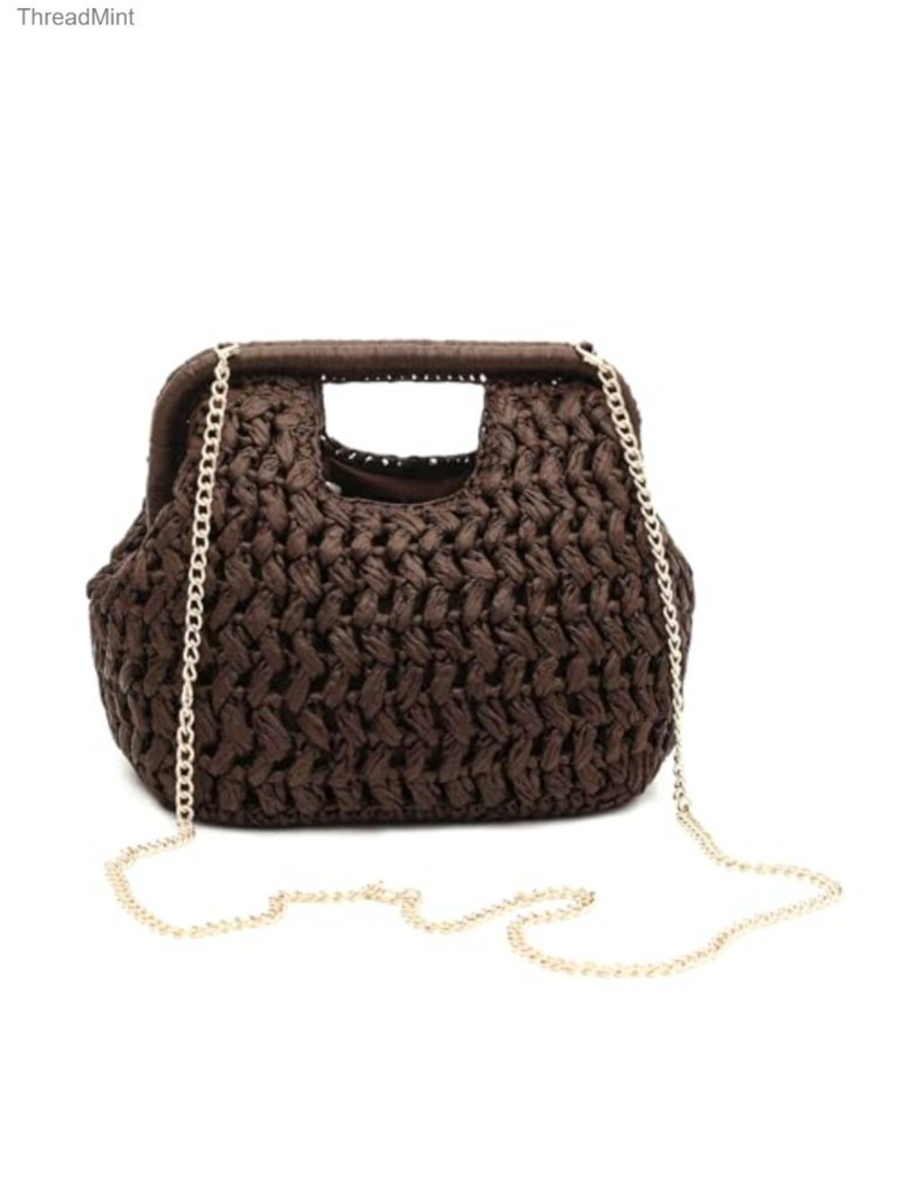 Herald Straw Woven Clutch Purse Handbag with Chain Strap Shoulder Bag Top Handle